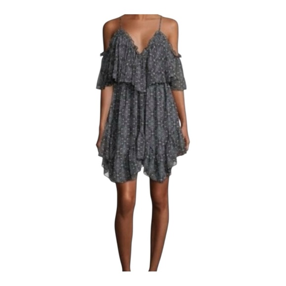 Misa Los Angeles Black and blue Asymmetrical Ruffled Sundress - Picture 1 of 8